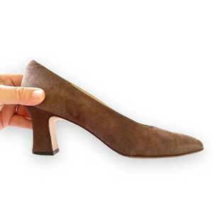 Salvatore Ferragamo Taupe Textured Leather Curved Heel Pumps Metallic Size 8‎